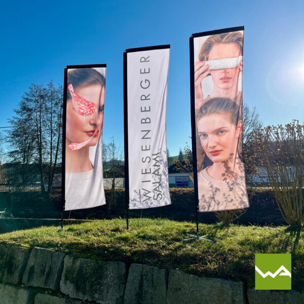 Square Flag - Titelbild bedruckt mit Wiesenberger Salami