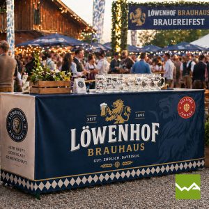 Bierzeltgarnitur Hussen - Biertischhussen Loewenhof Brauereifest