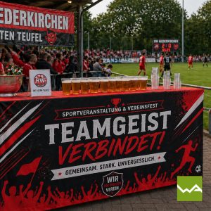 Bierzeltgarnitur Hussen - Biertischhussen Roten Teufel Fussballspiel